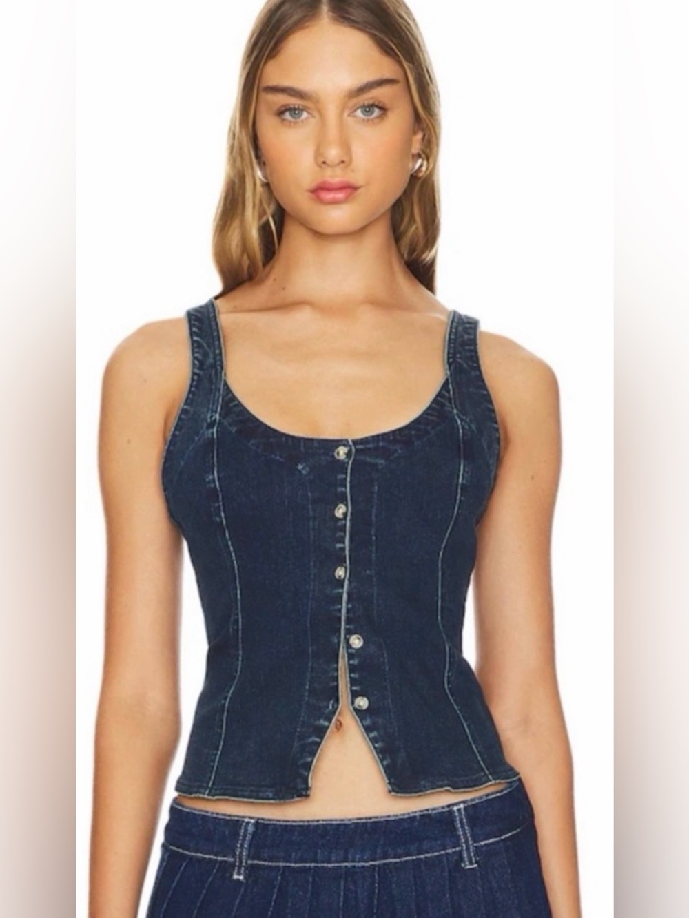 Like new- Free People Kara Dark Denim Button-Front Vest Tank Top